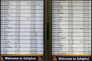 Arrivals board at Schiphol airport in Amsterdam